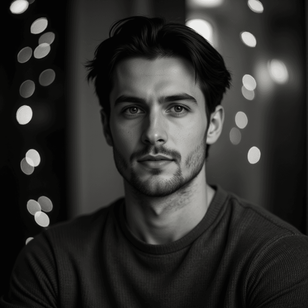 AI ЧБ Мужской Портрет: Романтика Chiffon