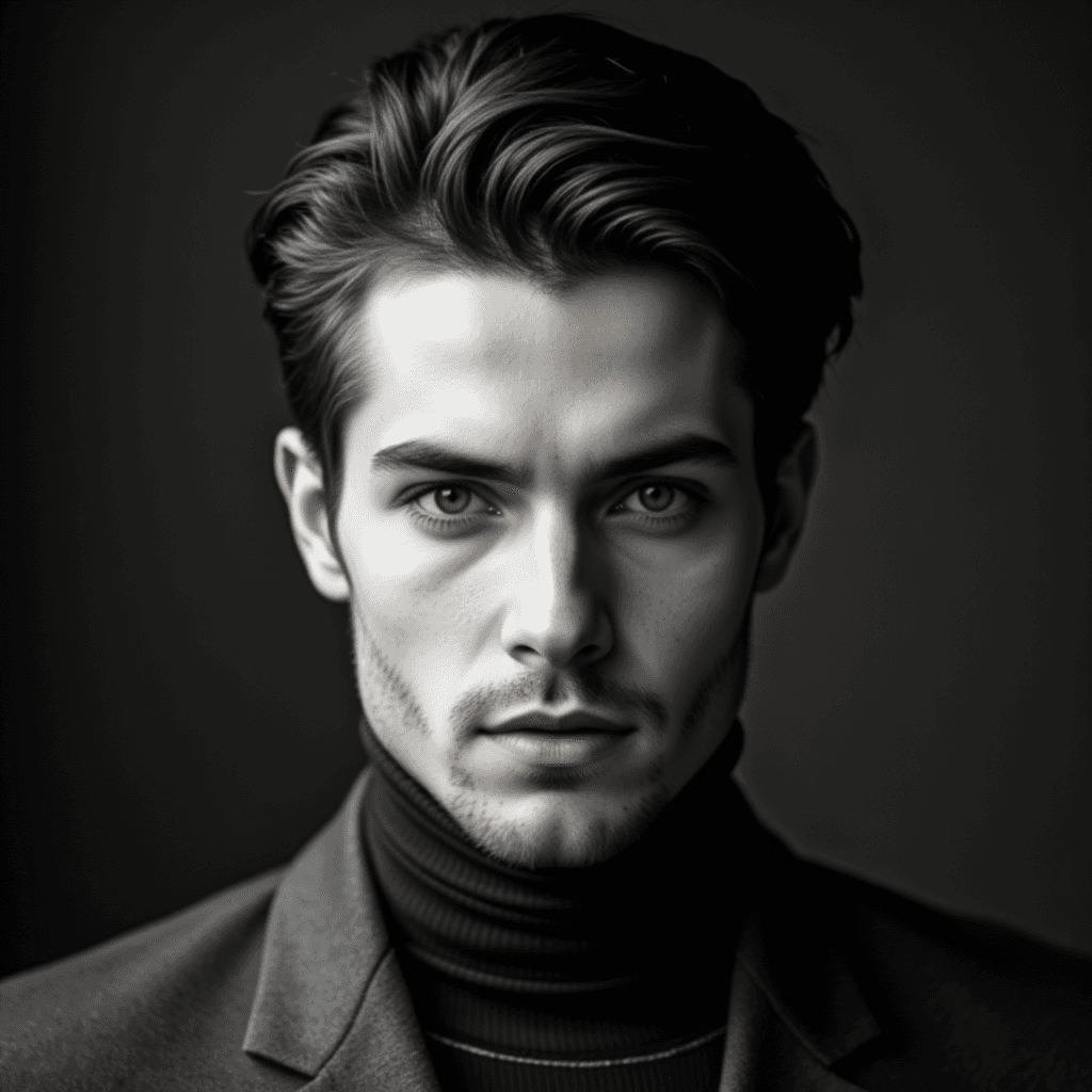 AI Черно-белый Мужской Портрет: Интроспекция