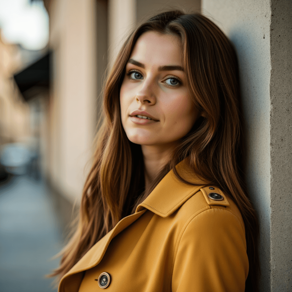 AI: Созерцательный портрет с золотым тренчем