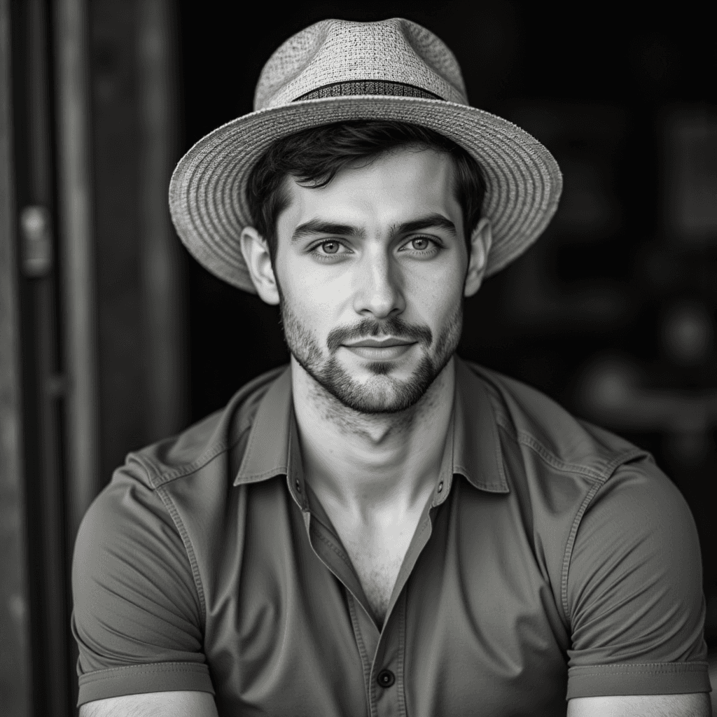 Ч/Б Мужской Портрет: ИИ-Фото Пастораль
