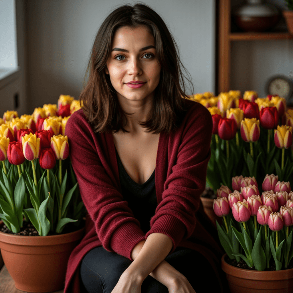 Тихая фотосессия с тюльпанами: Интроспективный вечер