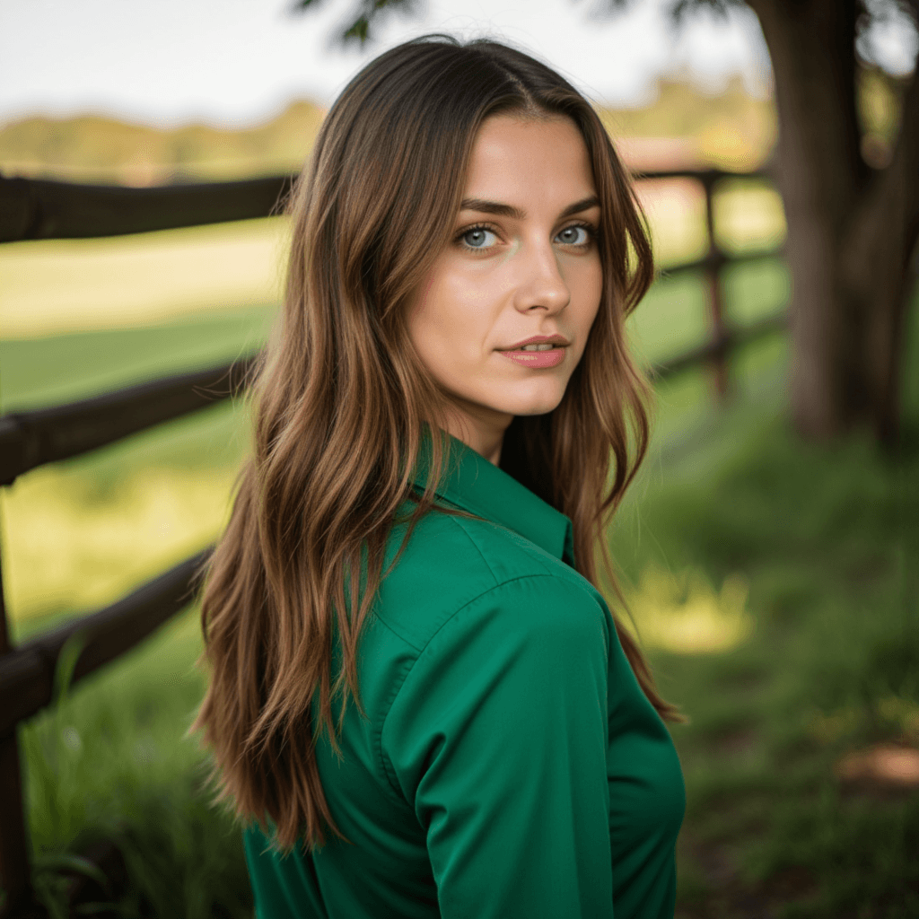 AI Сельский Портрет: Элегантность в Изумруде