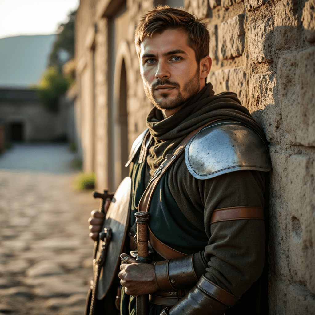 AI Фото: Средневековая Воительница в Закате