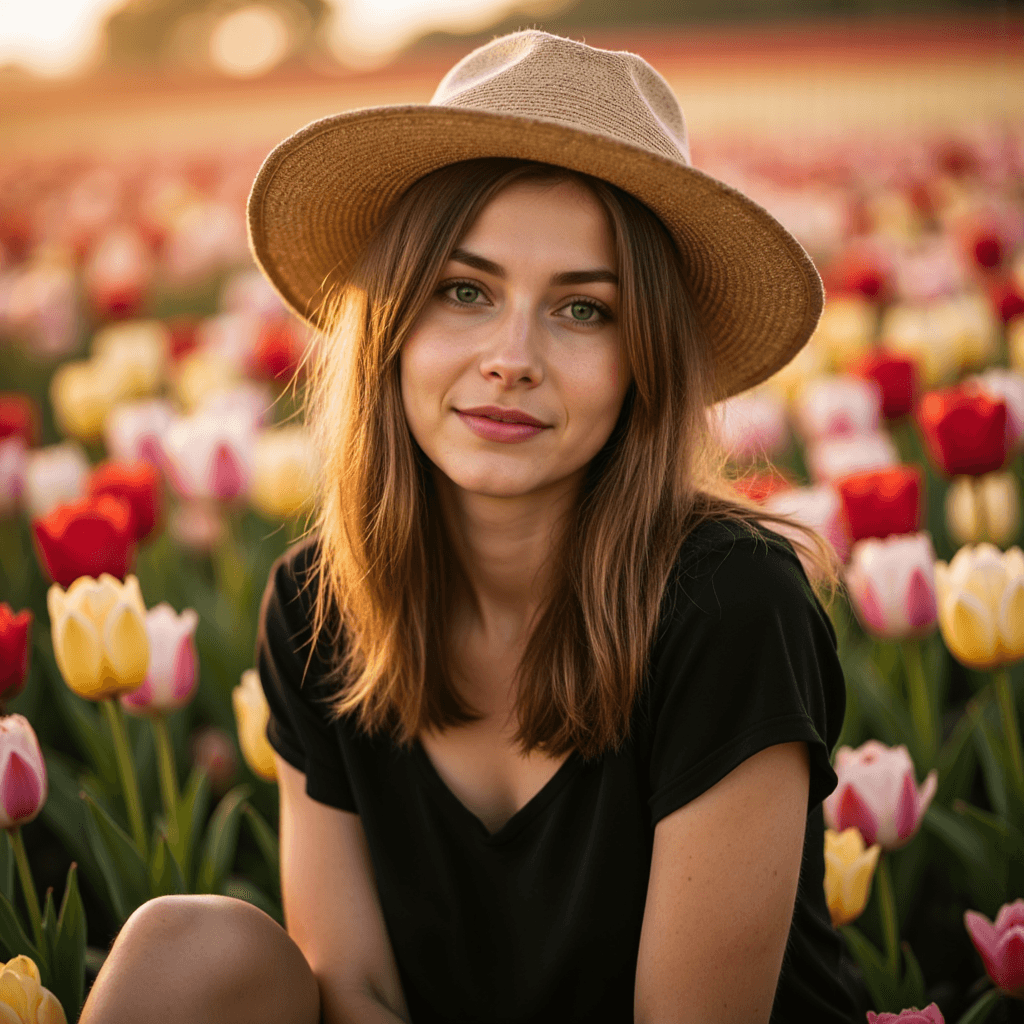 Пасторальная фотосессия с тюльпанами: Портрет