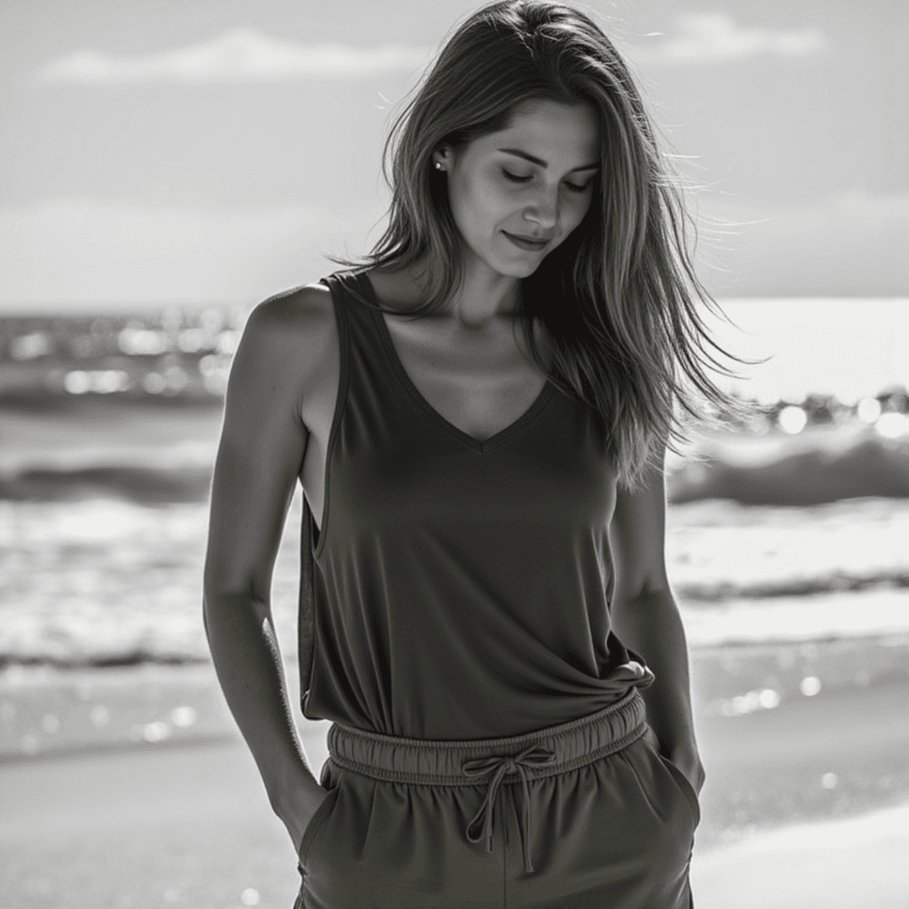 Ч/Б пляжный портрет AI: Льняной шик