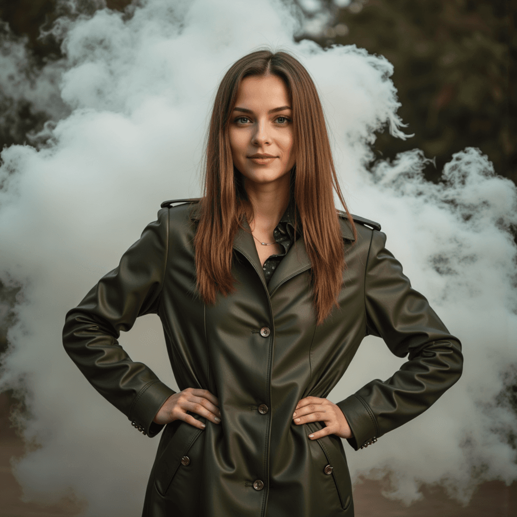 Фотосессия с дымом: Стильный тренч и мягкий свет