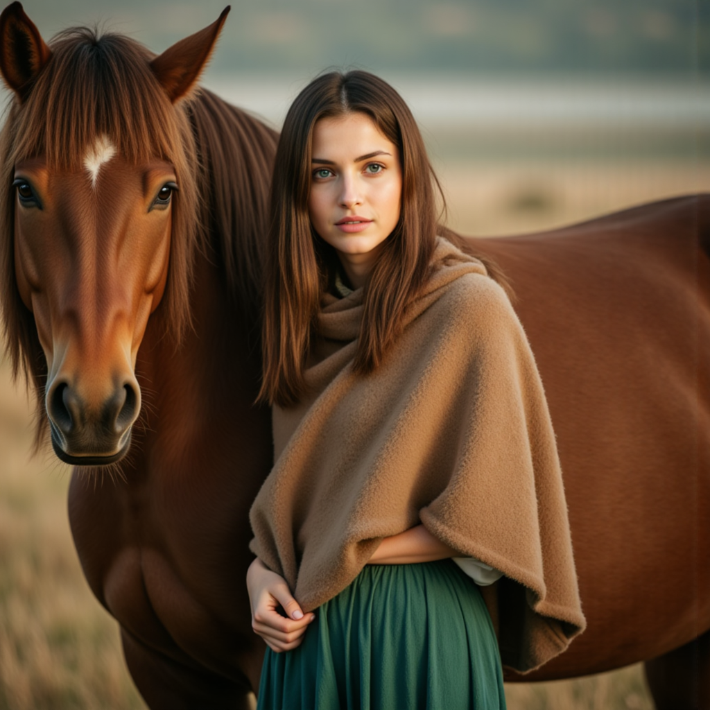 Пасторальная фотосессия с лошадью - Фотосессия с нейросетью