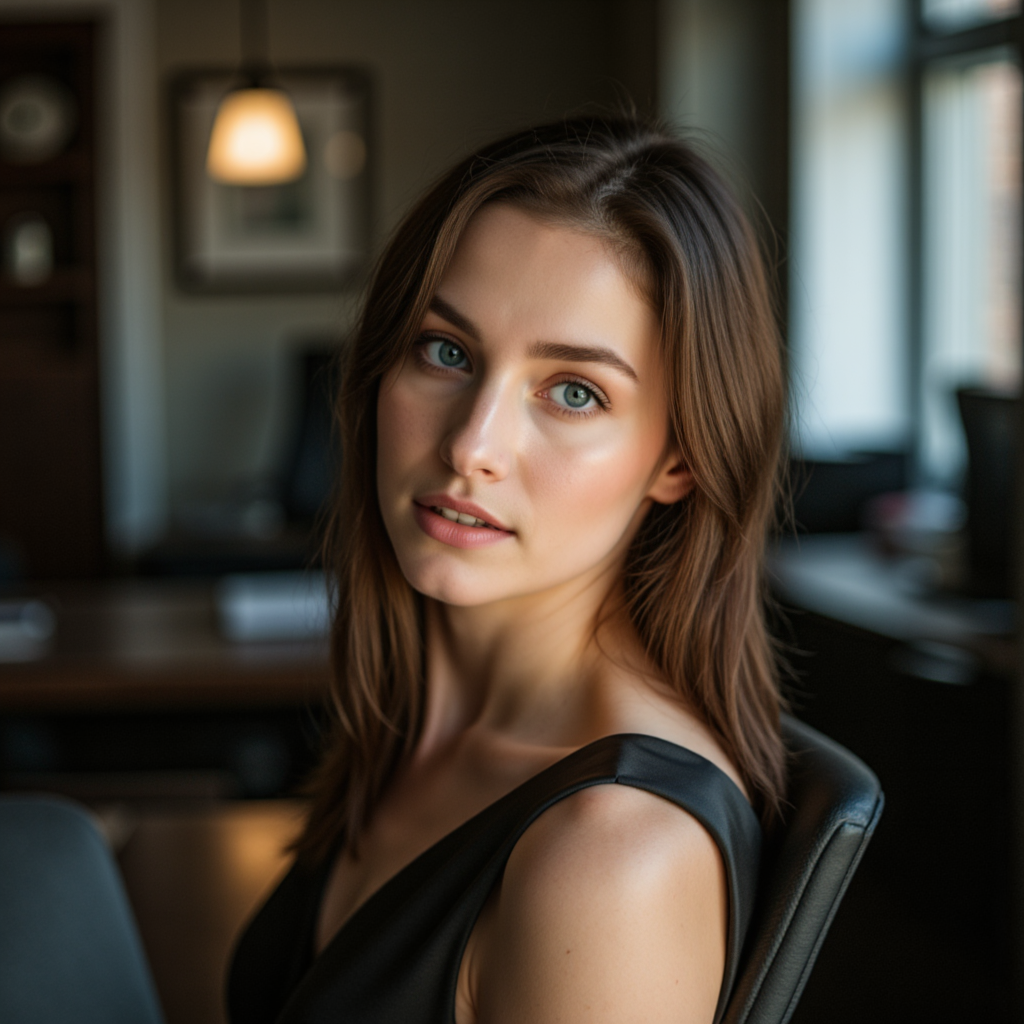 Soft Noir в Офисе: AI-Портрет Спокойствия - Фотосессия с ИИ AIQA