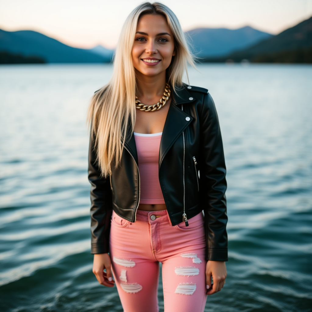 Озерная фотосессия: Streetwear в розовом (85мм)
 - Фотосессия с нейросетью