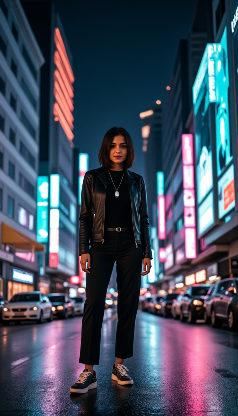 Неоновые фото: Симметрия ночного города, Canon EOS R5
