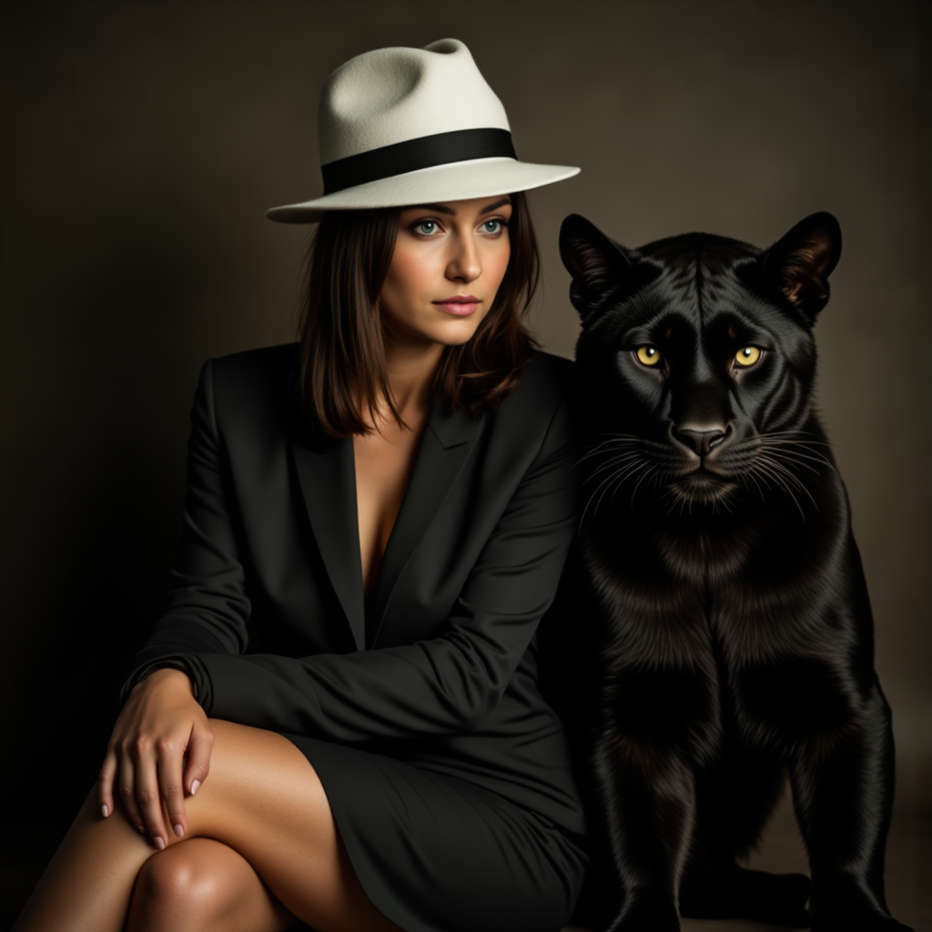 Роскошная фотосессия: Женщина, пантера и нуар
 - Фотосессия с нейросетью
