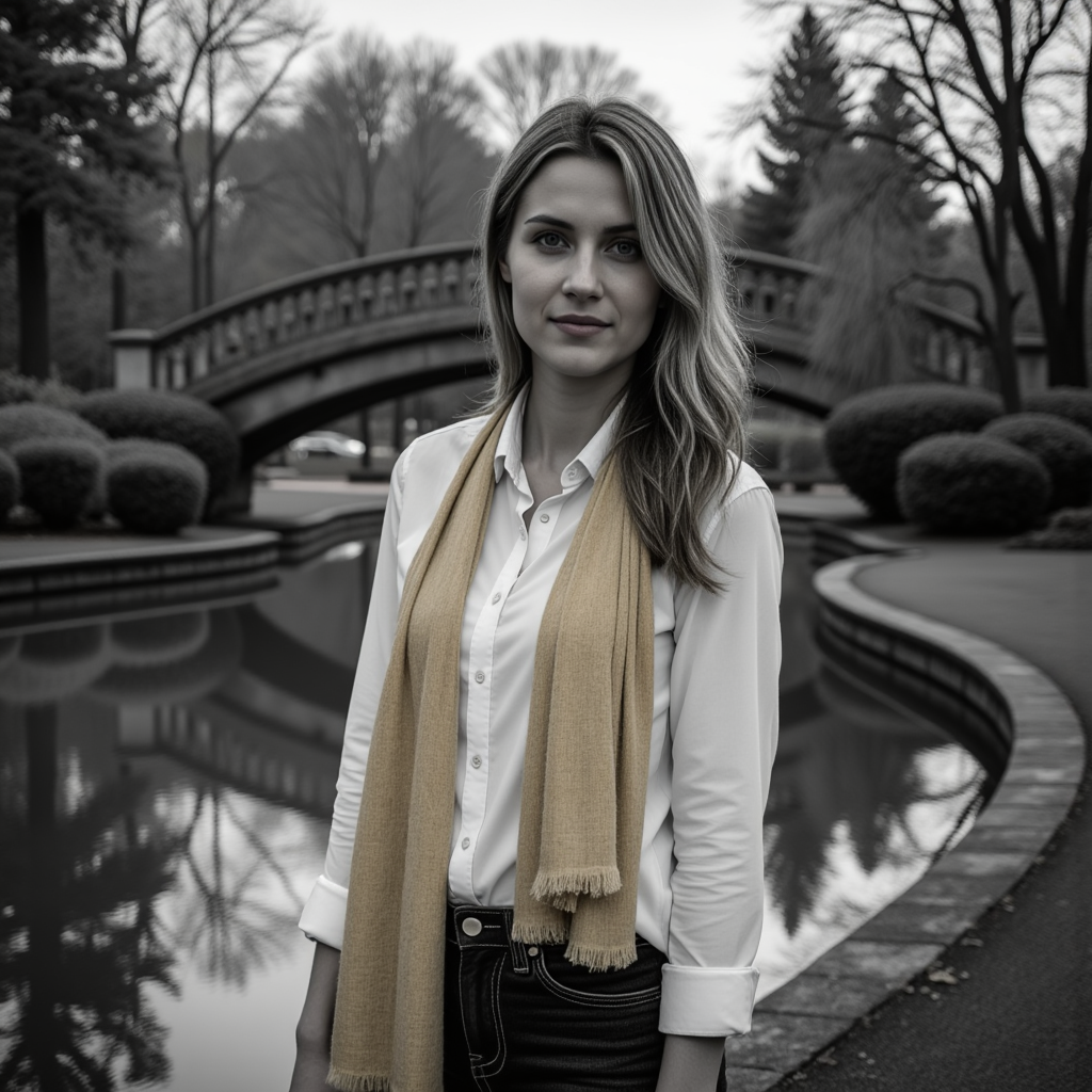 Черно-белая фотосессия: дерзкий образ в парке
 - Фотосессия с нейросетью