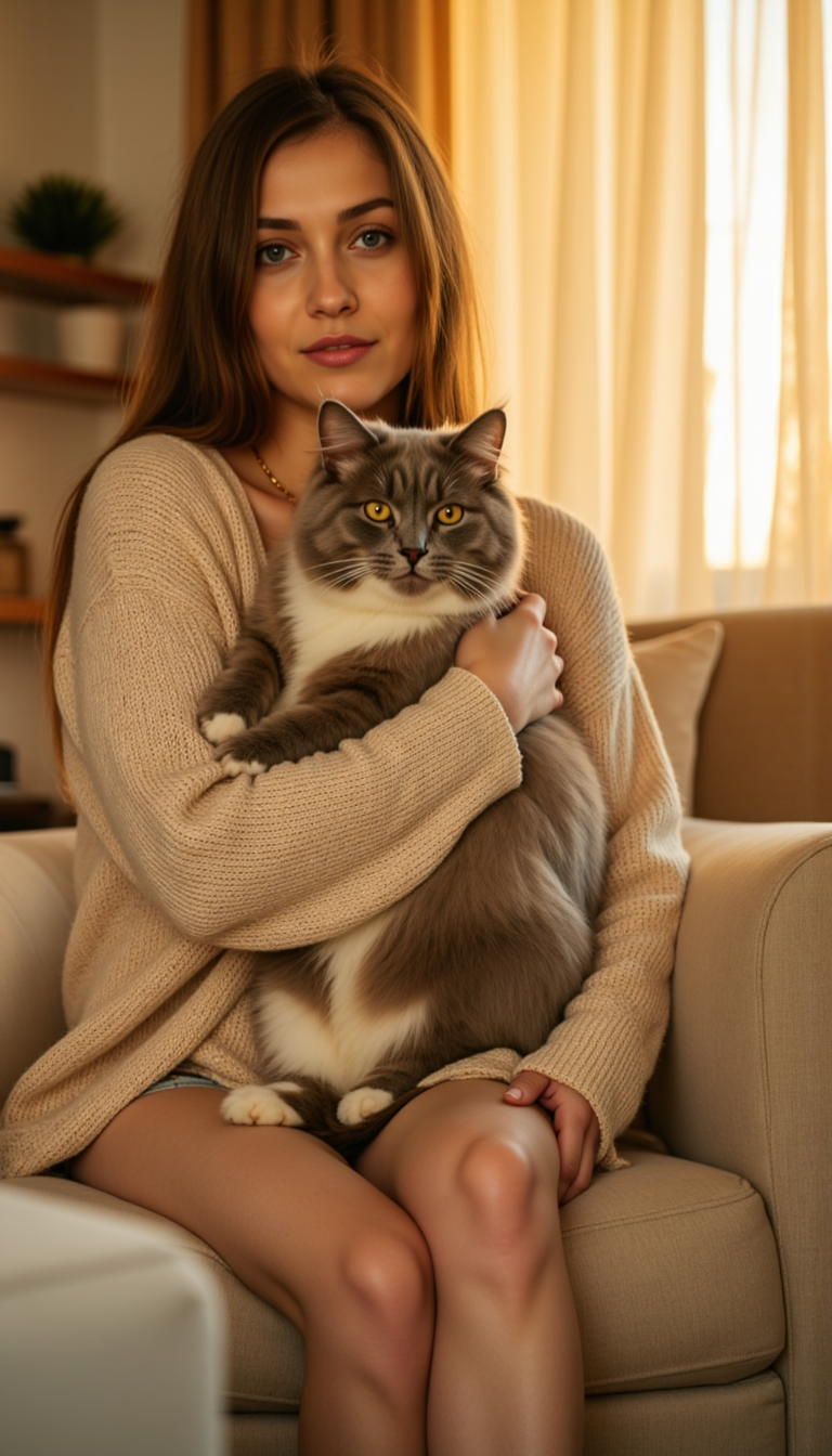 Уютная фотосессия с котиком: секреты золотого часа
