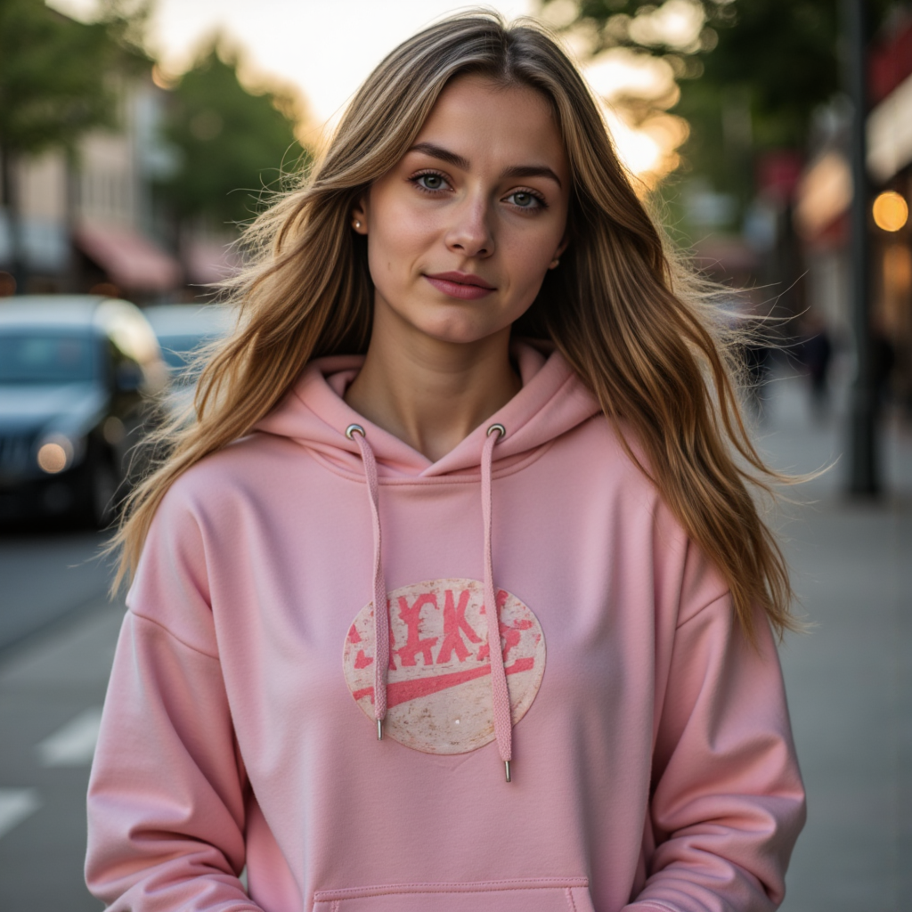 Нейросеть Фото: Уютный Стритвир Вечер с Pink Hoodie - Фотосессия с нейросетью
