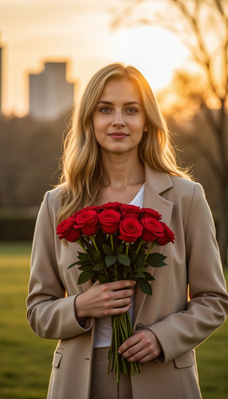 Алые розы: Золотой час, EOS R6, Bokeh
 - Фотосессия с ИИ AIQA
