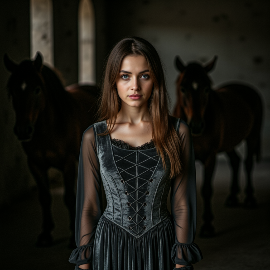 Гот-лошади: Тихая сцена и фото идеи - Фотосессия с нейросетью