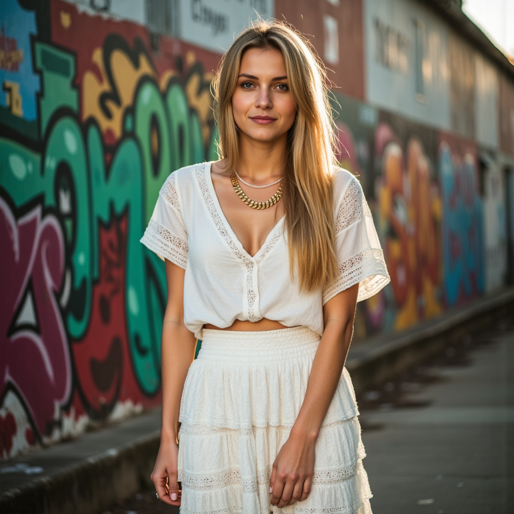 Бохо портрет: Граффити фон для женской фотосессии
 - Фотосессия с нейросетью