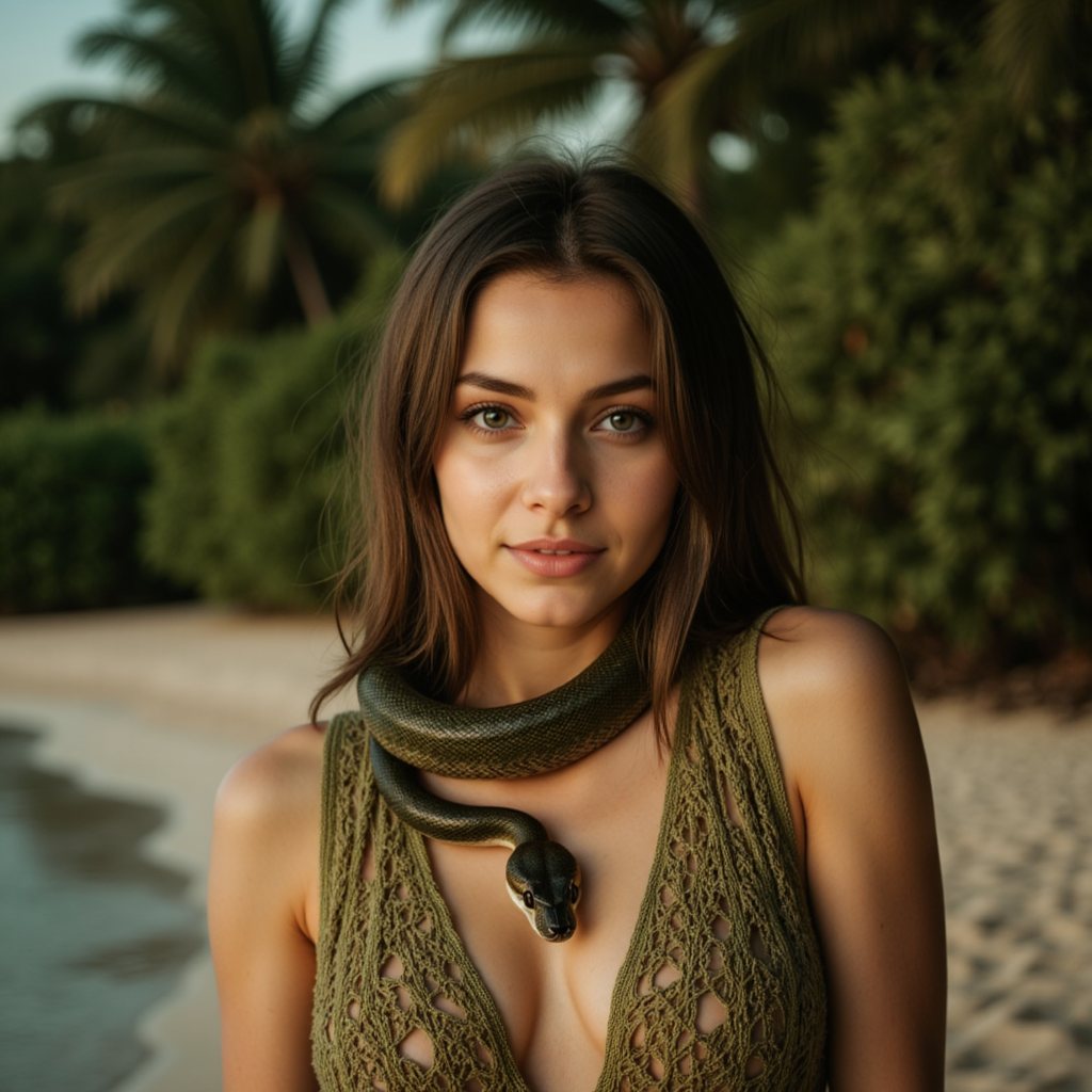 Змея в тропиках: фотосессия с моделью - Фотосессия с нейросетью