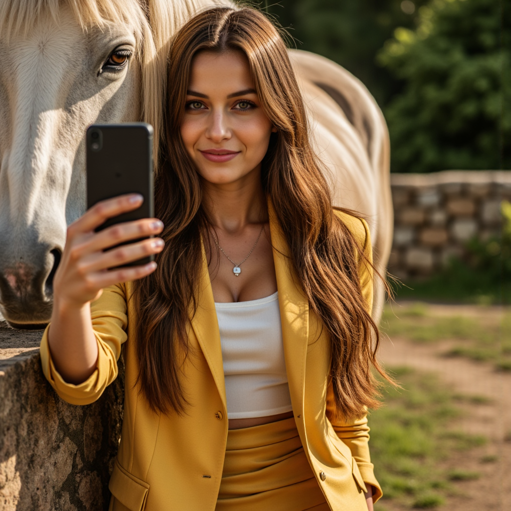 AI Селфи С Лошадью: Кино Кадр У Стены - Фотосессия с ИИ AIQA