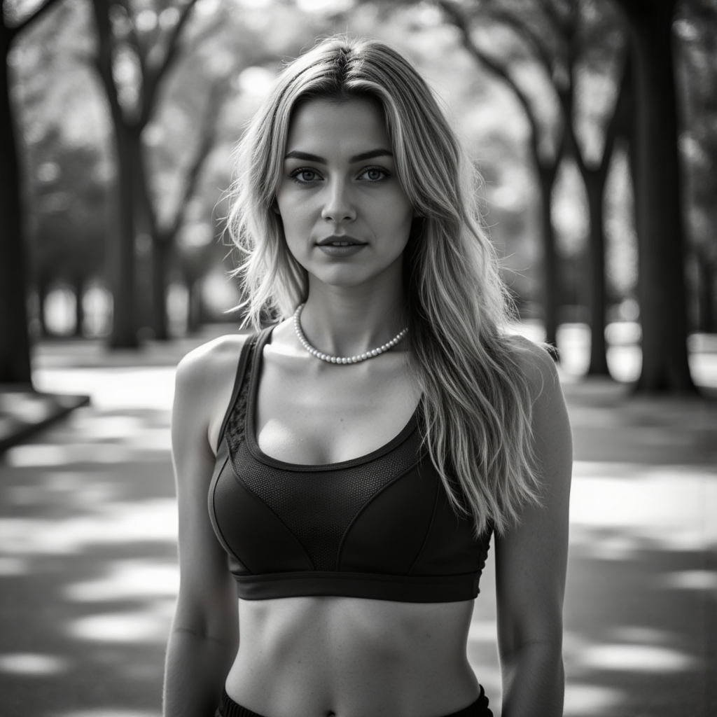 Элегантная спортивная ЧБ фотосессия: парк и стиль!
 - Фотосессия с нейросетью