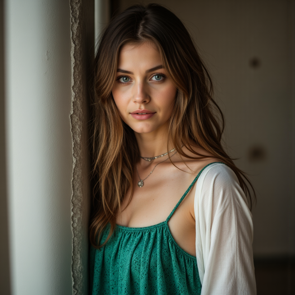 AI-Портрет: Богема в Изумруде – 50mm Мечты - Фотосессия с ИИ AIQA