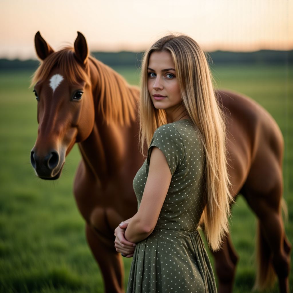 Вечерняя фотосессия с конем: Загадочный образ - Фотосессия с ИИ AIQA