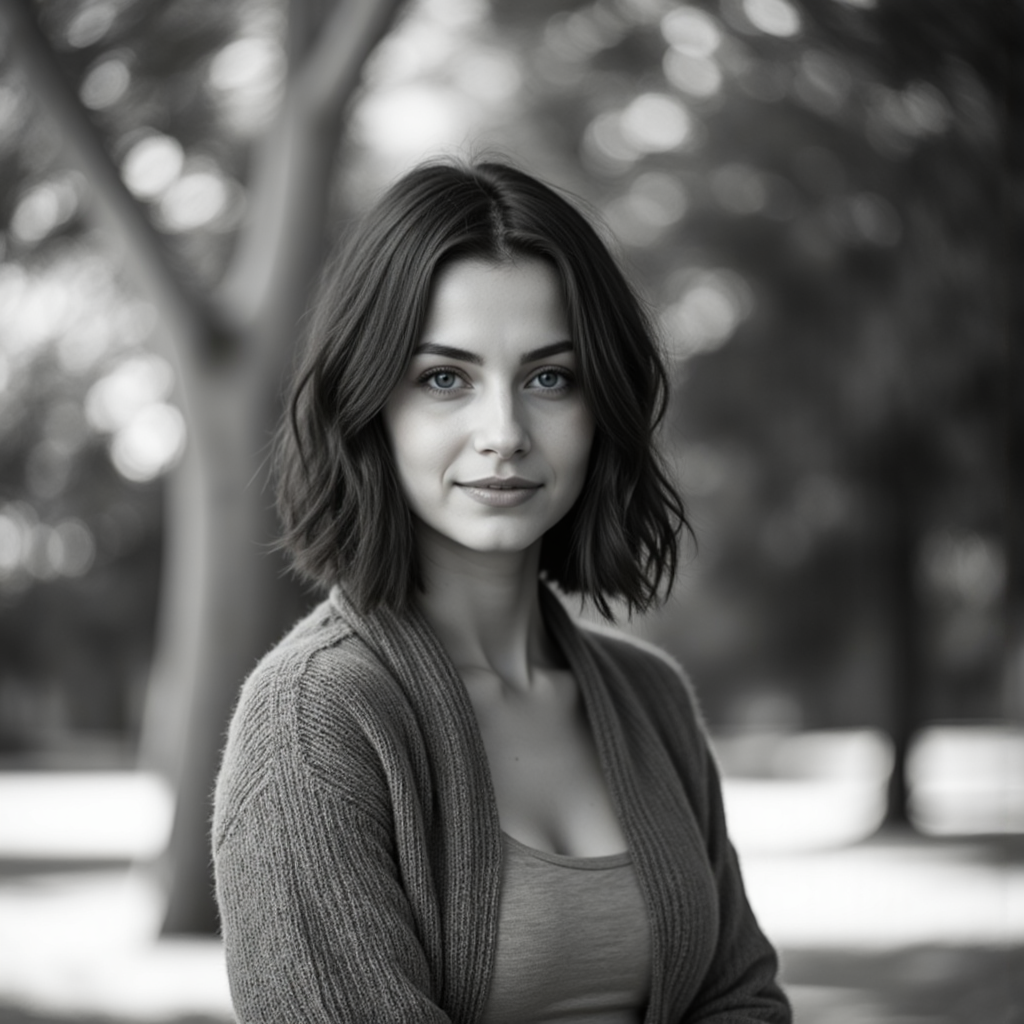 Черно-белая фотосессия в парке: Женственность в золоте
 - Фотосессия с ИИ AIQA