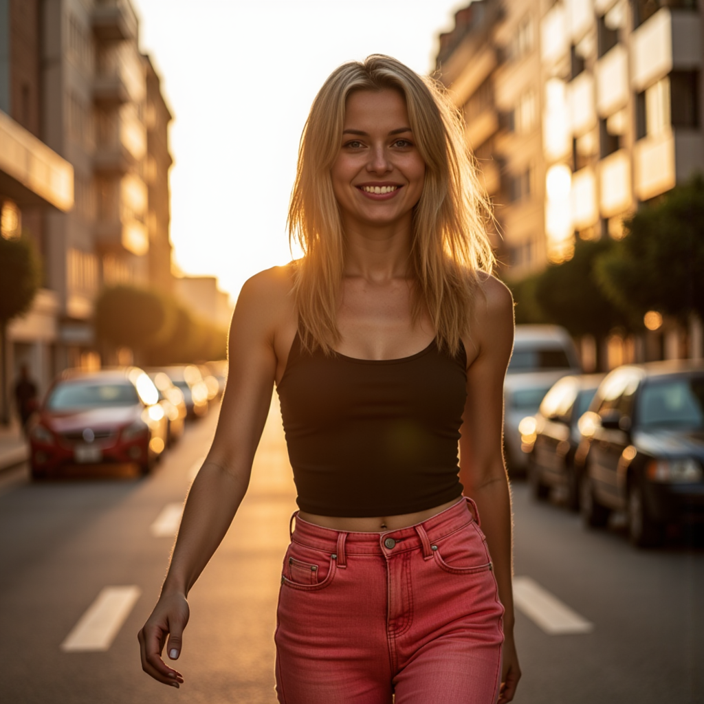 AI Photo: 90s Mom Jeans Golden Hour - Фотосессия с нейросетью