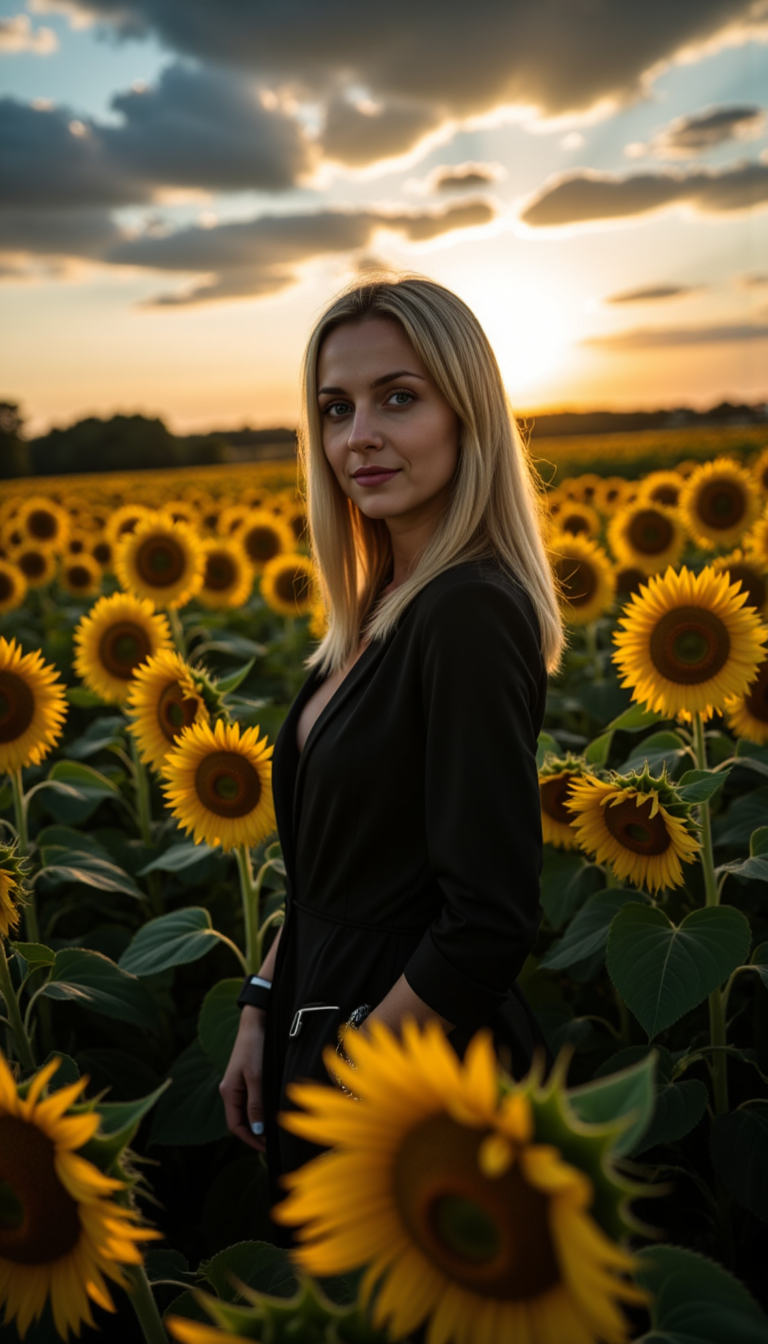 Подсолнухи: Sony A1, 35mm, Композиция и Свет
 - Фотосессия с нейросетью