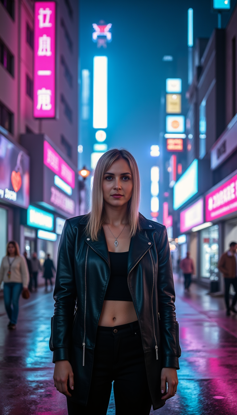 Неон и Симметрия: AI Киберпанк Фото Sony A1
 - Фотосессия с нейросетью