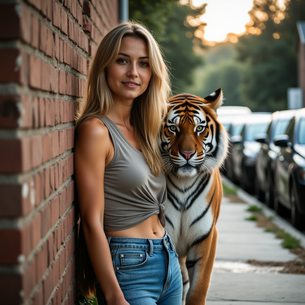 Тигриная фотосессия: Уличный шик и естественный свет
 - Фотосессия с ИИ AIQA