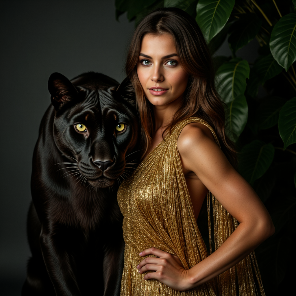 Пантера и золото: роковая женщина в фотосессии
 - Фотосессия с нейросетью