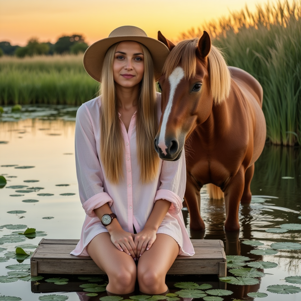 Роскошь и грация: Женская фотосессия с лошадью у пруда
 - Фотосессия с нейросетью