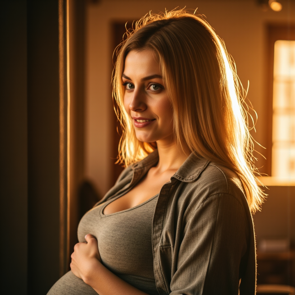 Беременное сияние: Фотосессия в золотом свете - Фотосессия с нейросетью