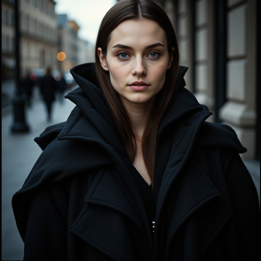ИИ фото: высокой моды портрет в black couture - Фотосессия с нейросетью