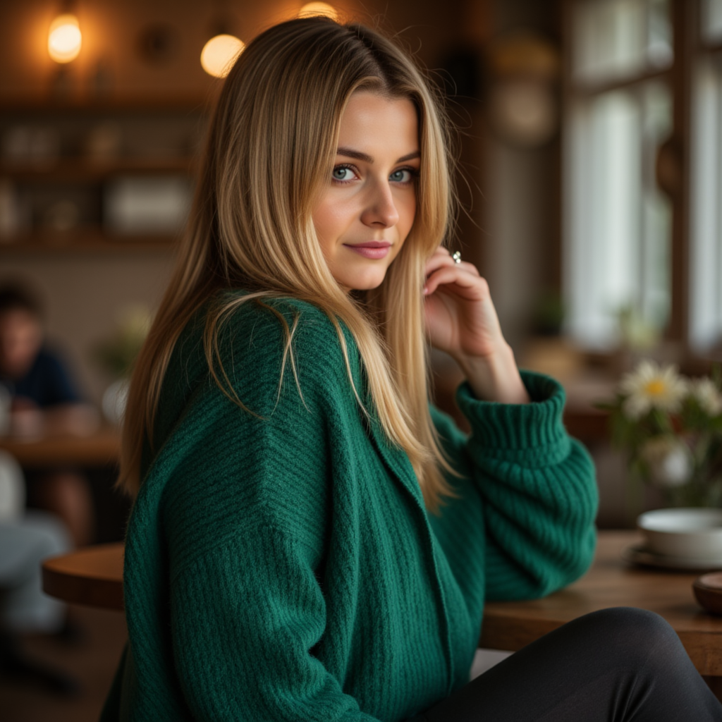 AI Фото: Кардиган, Закат, Bokeh - Фотосессия с ИИ AIQA