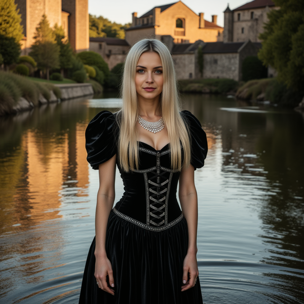 Готическая фотосессия: река, замок и бархат
