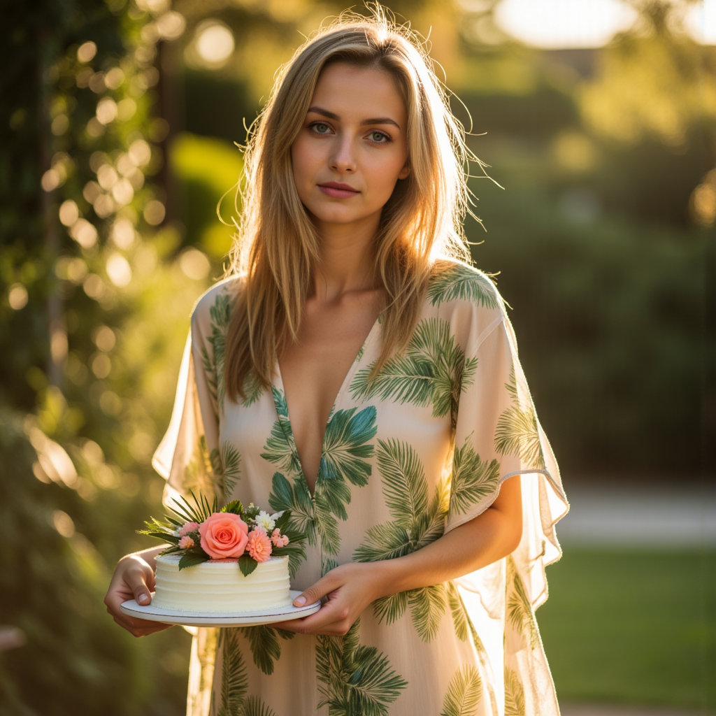 Тропическая фотосессия: Кафтан, Солнце и Торт
 - Фотосессия с ИИ AIQA