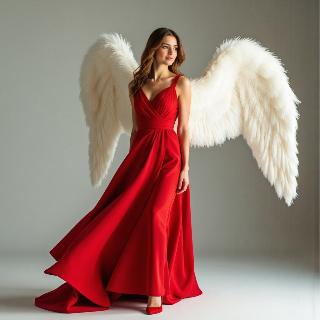 Крылья ангела & Красное платье: Фотосессия Haute Couture
