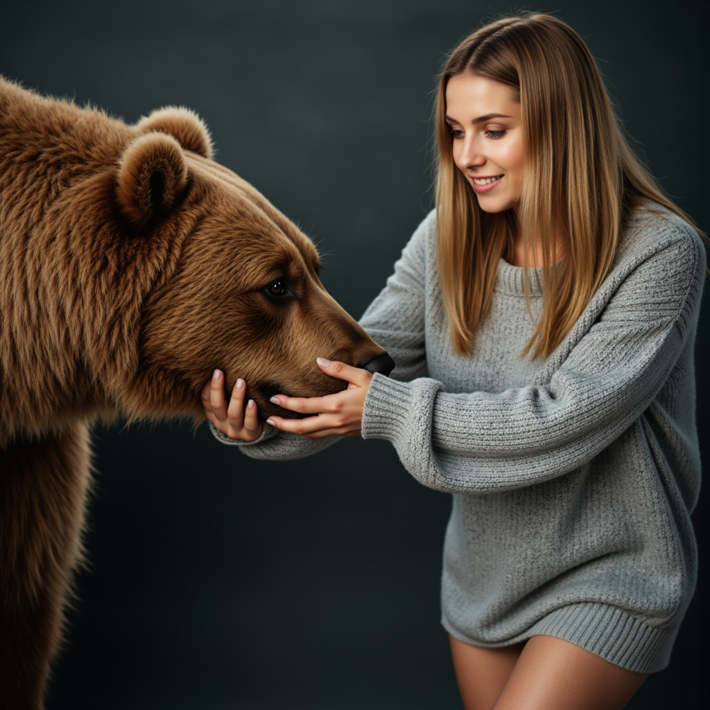 Серый свитер и медведь: фотосессия - Фотосессия с ИИ AIQA
