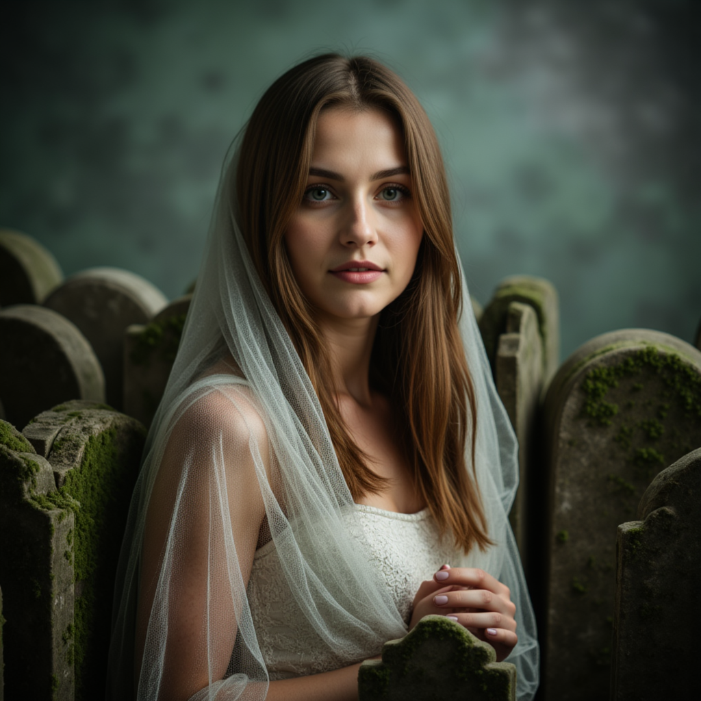 Таинственная фотосессия: Вуаль и мох в студии
 - Фотосессия с ИИ AIQA