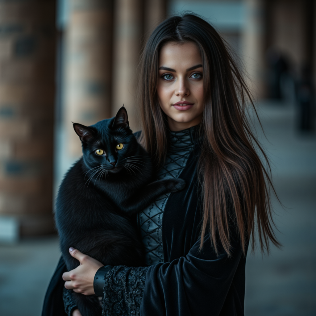 Готическая фотосессия: Женщина, кошка и Египет
 - Фотосессия с нейросетью