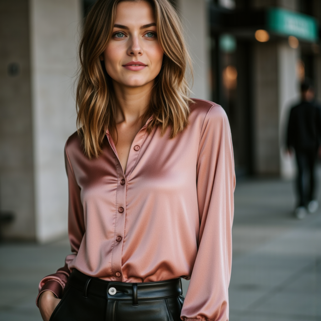 AI Фото: Urban-Chic Портрет (Pink Silk) - Фотосессия с нейросетью