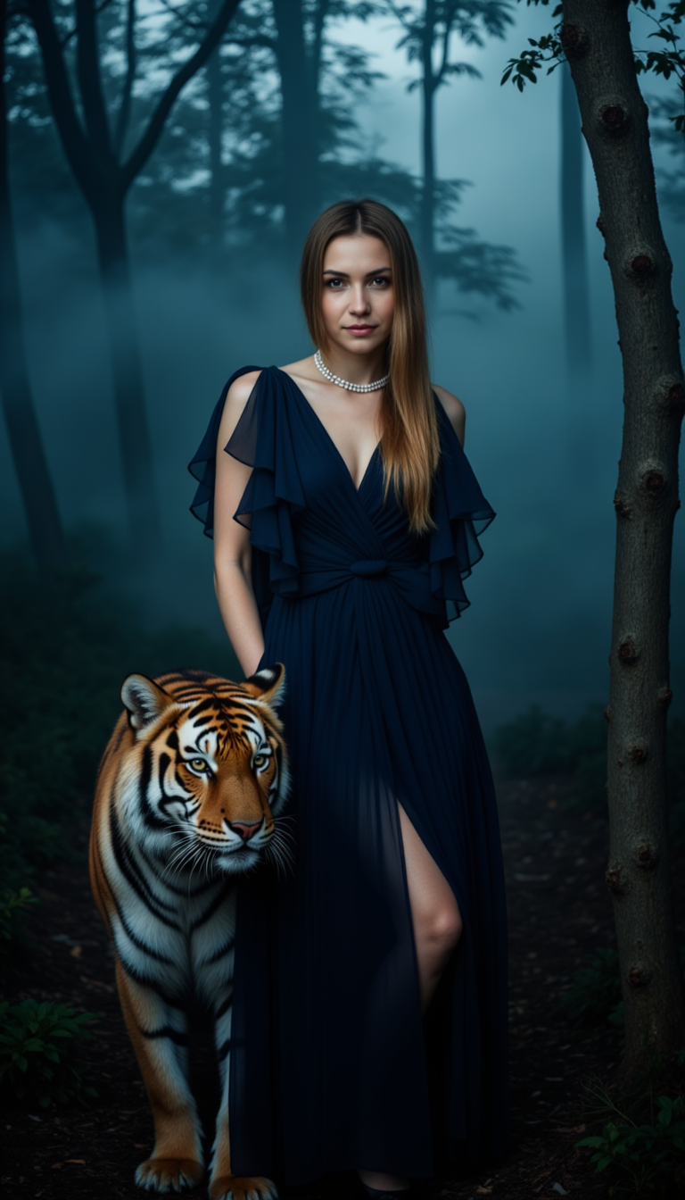 Нежная романтика: Фотосессия с тигром в тумане
 - Фотосессия с нейросетью