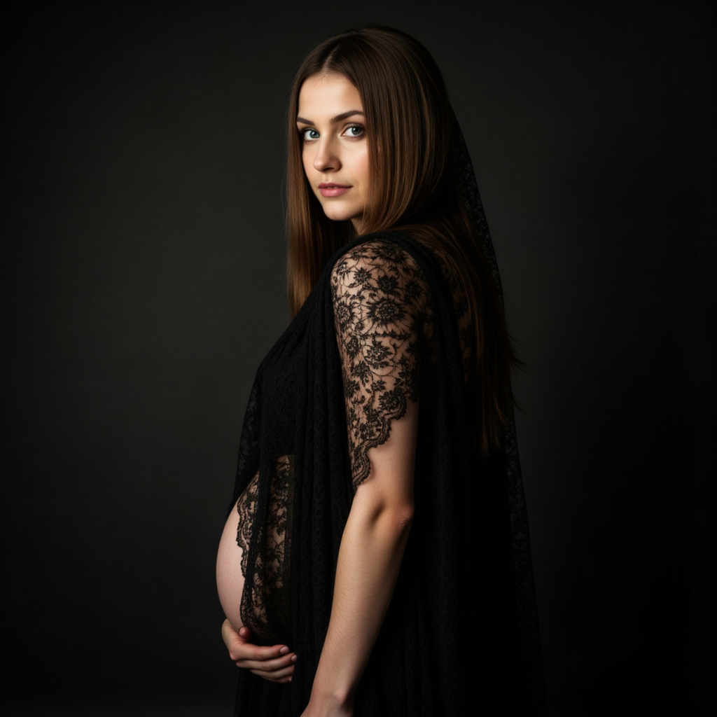 Гот-фотосессия беременных: завеса и свет - Фотосессия с нейросетью