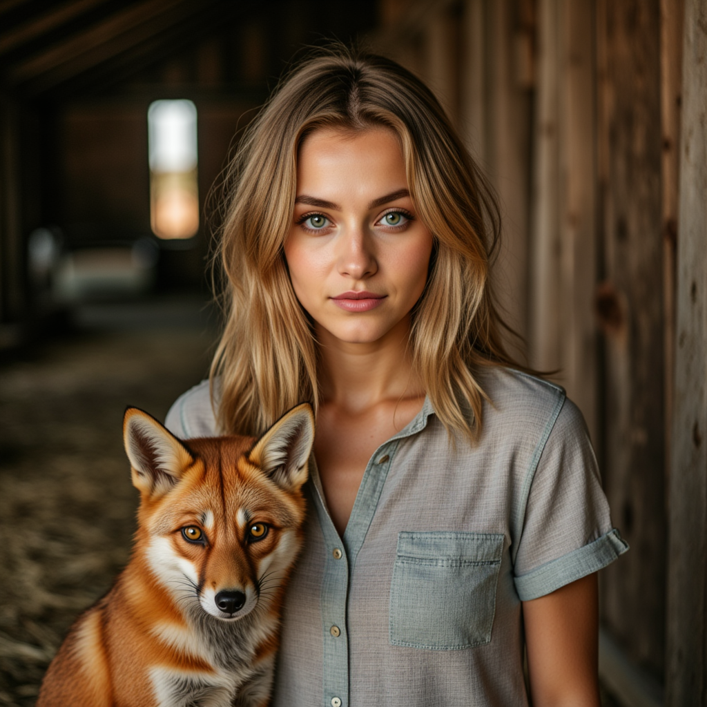 Фотосессия с лисой: Пасторальный портрет в сарае
