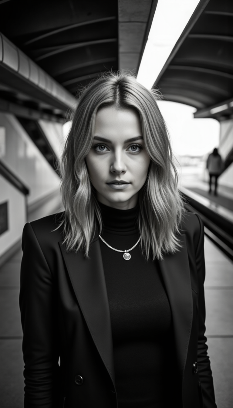 Метро в Ч/Б: Ведущие Линии и Киношный Свет
 - Фотосессия с нейросетью