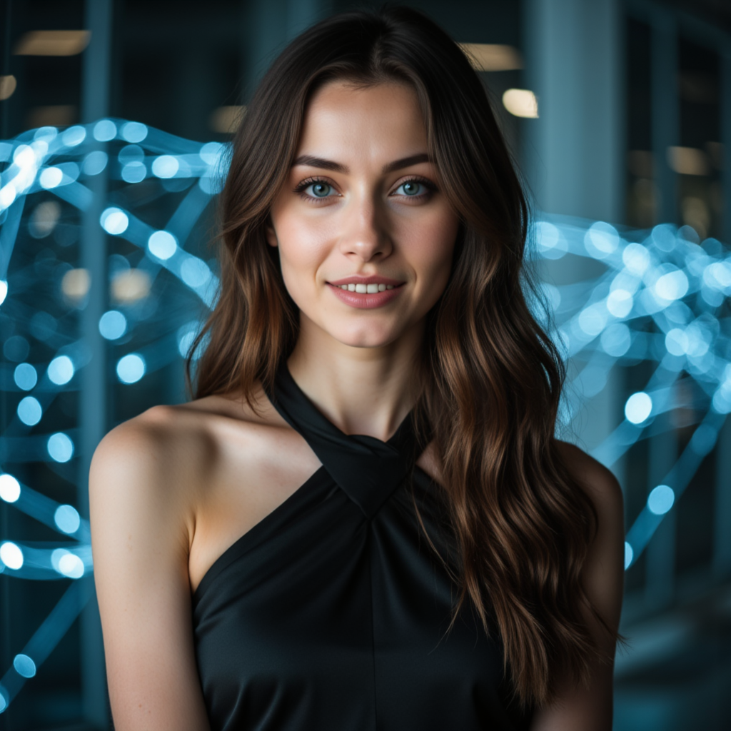 AI-фото: Теплый портрет в шелковом платье