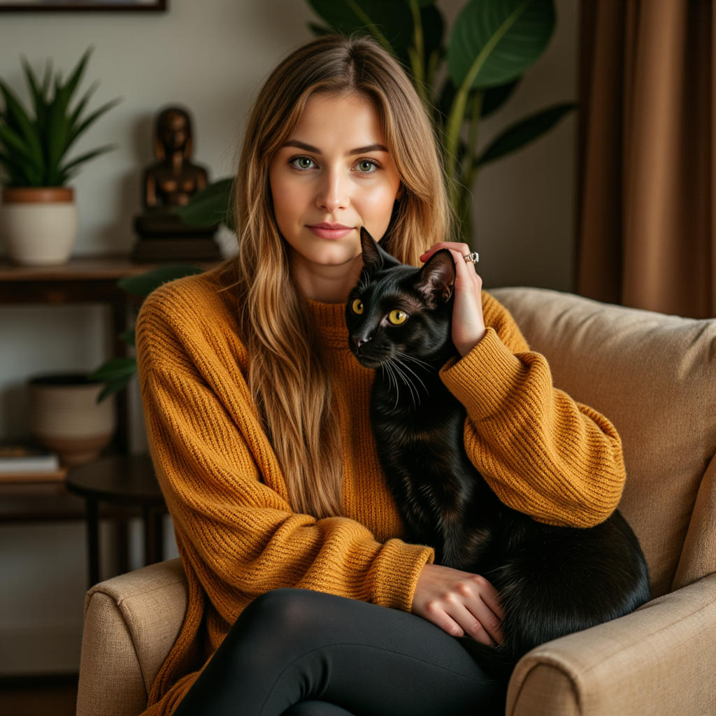 Женская фотосессия: Кошка, уют и золото в Египте
 - Фотосессия с нейросетью