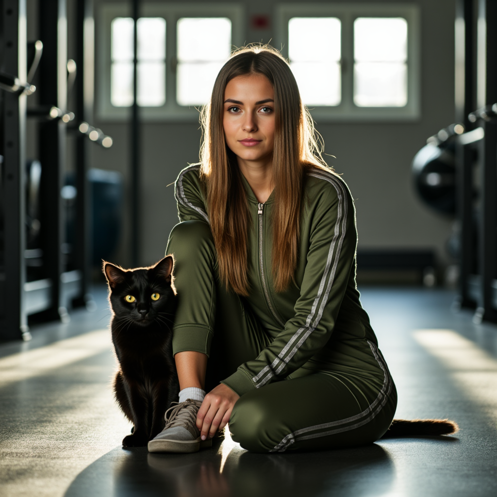 Фотосессия с черной кошкой: Спорт, Тень и Стиль
